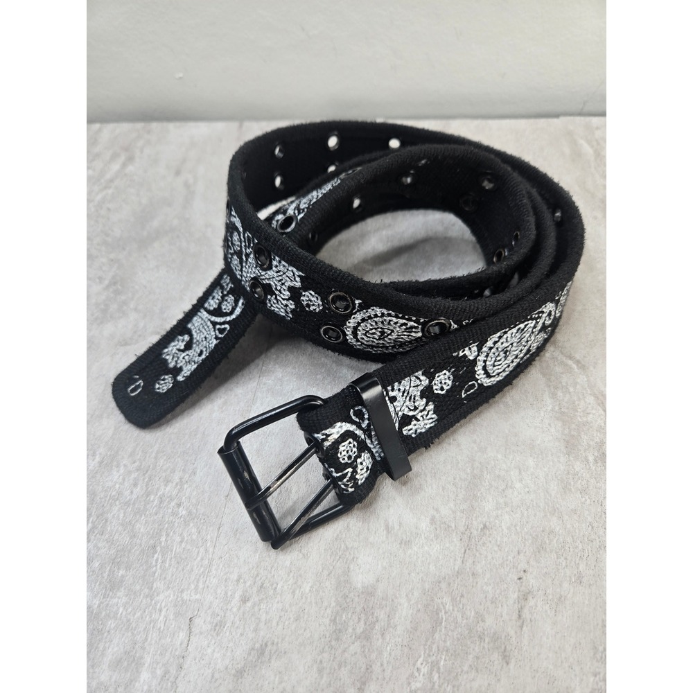 Paisley Bandana Black Canvas Belt XL Unisex Double Grommet Buckle Streetwear